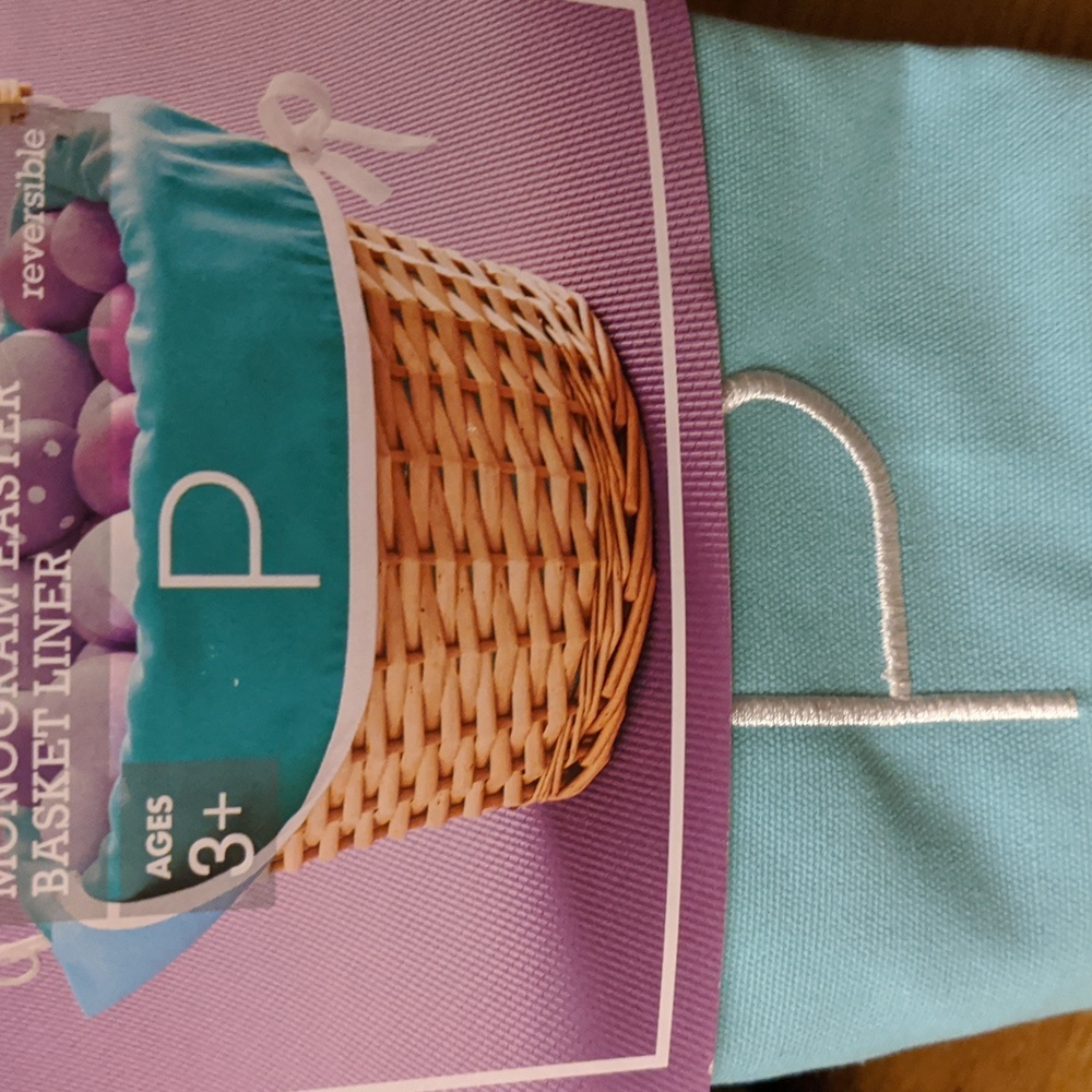 Easter Basket Liner P Monogram Light Blue White Pastel Fabric Liner Spring HTF - Picture 3 of 3